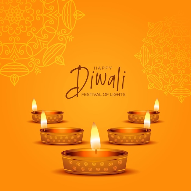 Gelukkige Diwali feest groet met diyas decoratie