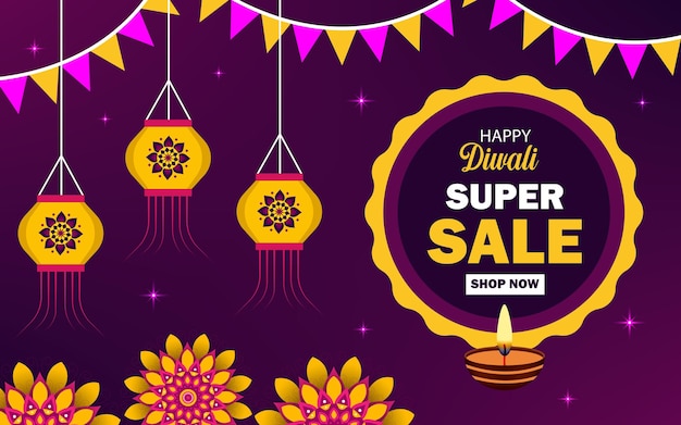 Vector gelukkige diwali feestelijke seizoensverkoopbanner