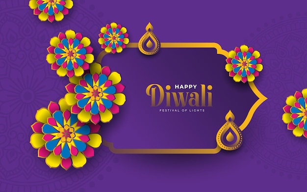 Gelukkige diwali-festivalbegroeting met lampenillustraties