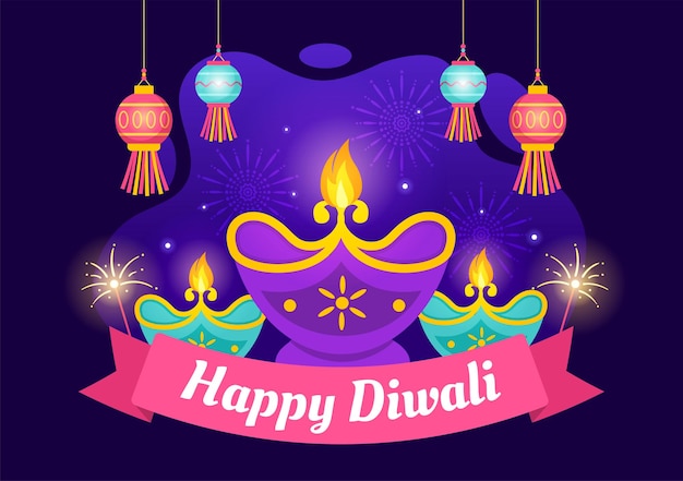 Gelukkige Diwali Hindoe Vectorillustratie met Indiase Rangoli Achtergrond voor Lichtfestival van India