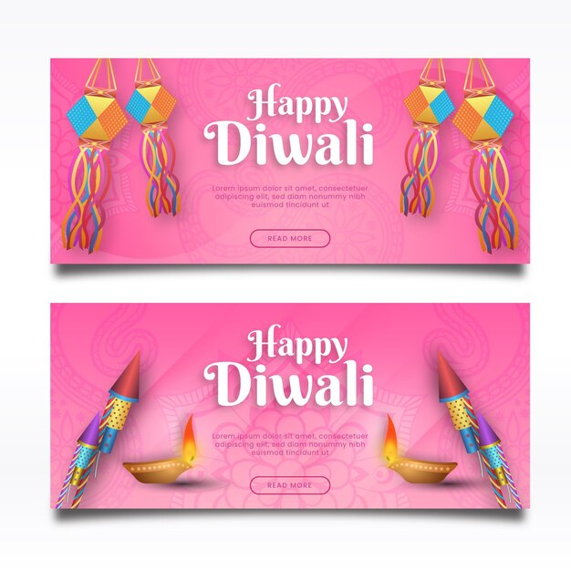 Gelukkige diwali horizontale banners sjabloon