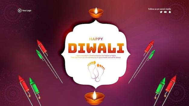 Gelukkige Diwali Indiase festival landschap banner ontwerpsjabloon