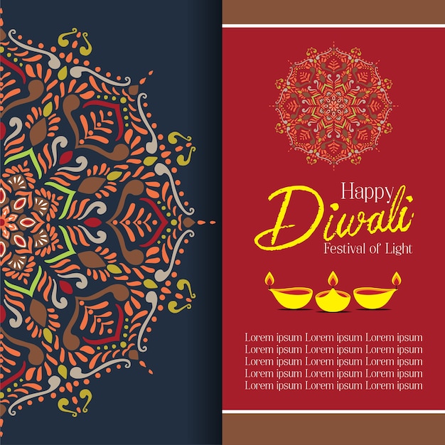 Vector gelukkige diwali met mandala oil lamp design vector