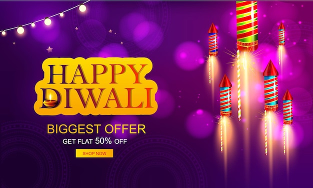 Gelukkige Diwali met realistische olielamp elegante Diya, Gift card, Poster, banner, Big sale background