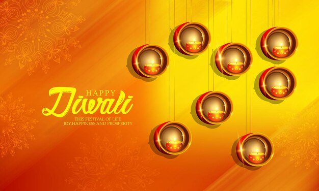 Gelukkige diwali met realistische olielamp elegante diya, gift card, poster, banner, big sale background