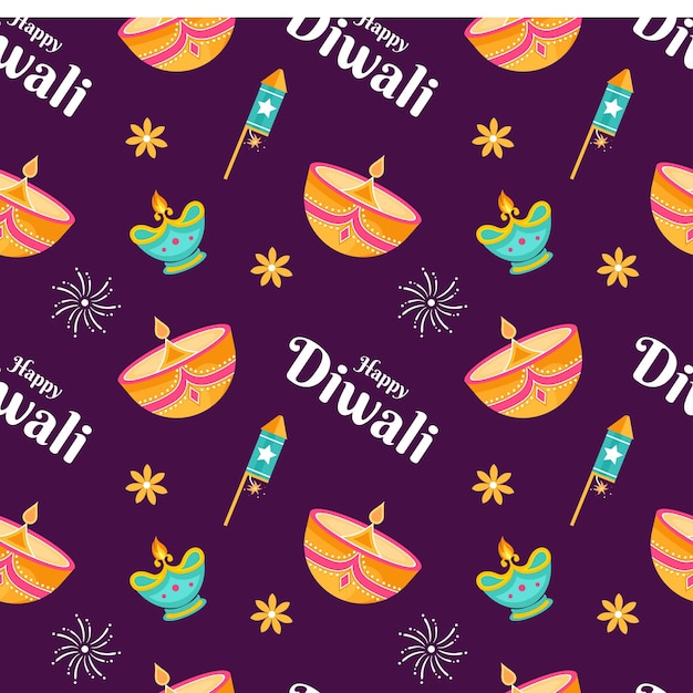 Vector gelukkige diwali naadloze patroon illustratie met lichtfestival van india ornament ontwerpsjabloon