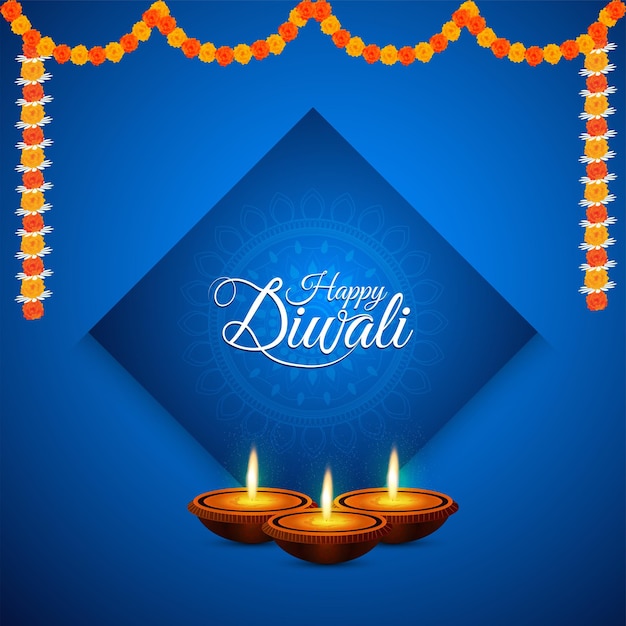 Gelukkige diwali uitnodiging wenskaart met vectorillustratie van diwali olielamp