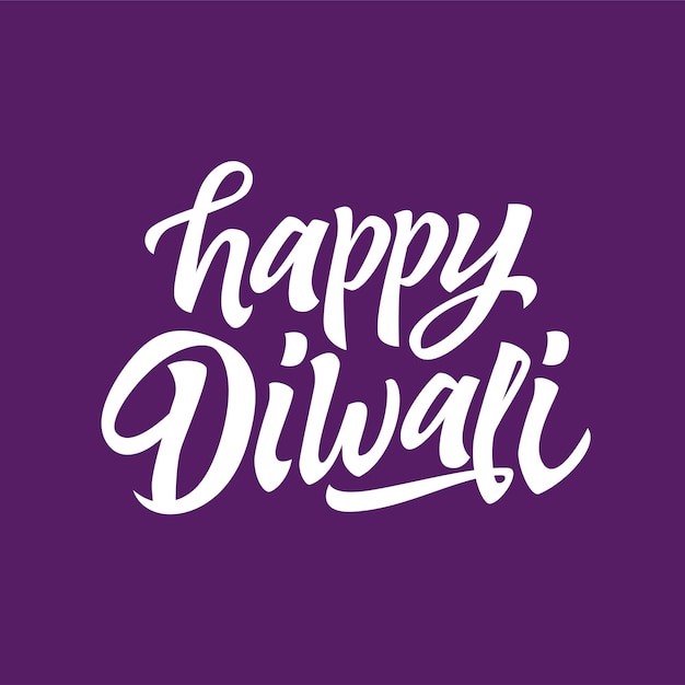 Gelukkige diwali - vector hand getrokken borstel pen belettering ontwerp afbeelding. paarse achtergrond. gebruik deze hoogwaardige kalligrafie voor uw banners, flyers, wenskaarten. indisch seizoensgebonden lichtfestival.