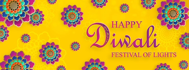 Gelukkige Diwali vectorillustratie Feestelijke Diwali en Deepawali-kaart Het Indiase festival van lichten op gele kleur achtergrond
