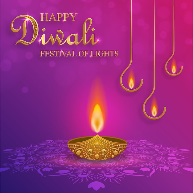 Gelukkige Diwali vectorillustratie Feestelijke Diwali en Deepawali-kaart Het Indiase festival van lichten op kleur achtergrond