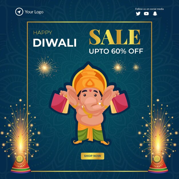 Gelukkige diwali verkoop banner ontwerpsjabloon