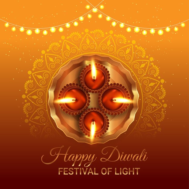 Gelukkige diwali-wenskaart en achtergrond met creatieve diwali diya