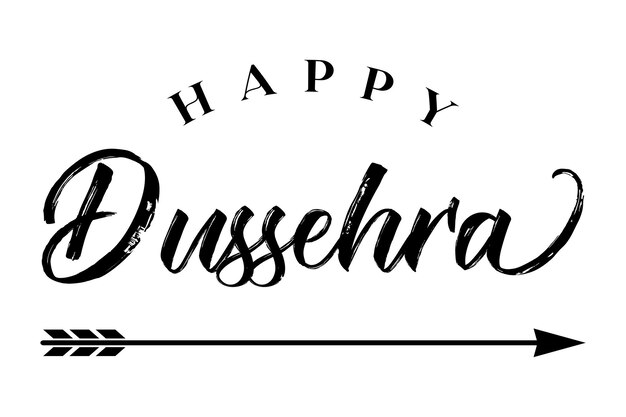 Vector gelukkige dussehra belettering met boogpijl van rama festival vectorillustratie