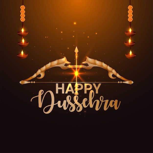 Gelukkige dussehra hindoe festival viering kaart met vectorillustratie