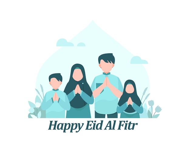 Gelukkige Eid Al Fitr-achtergrond met Moslimfamilies