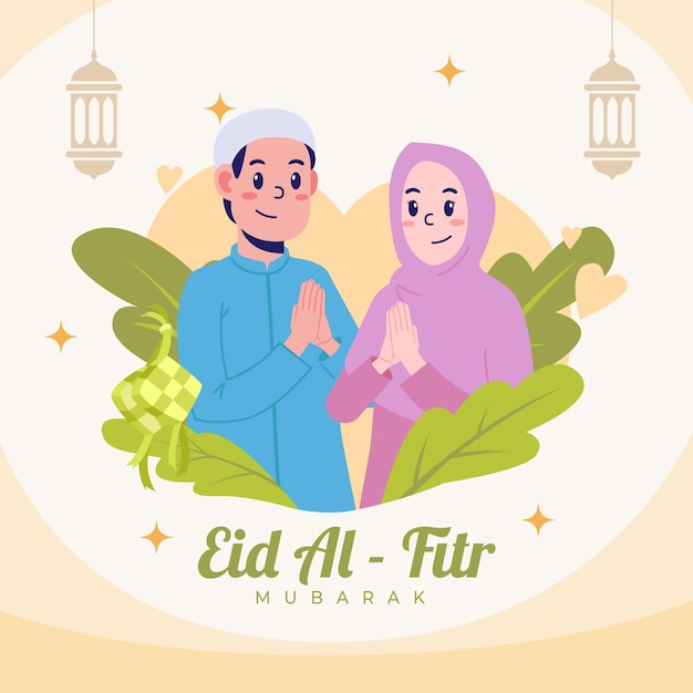 Gelukkige eid al fitr mubarak cartoon afbeelding