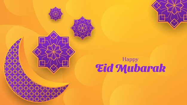 Gelukkige Eid Mubarak-achtergrond in oranje en paarse kleur islamitische vectorillustratie
