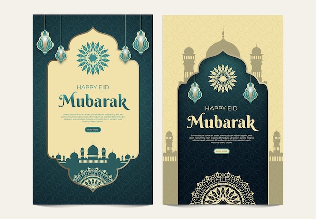 Vector gelukkige eid mubarak banner luxe decoratieve mandala achtergrond