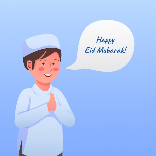 Gelukkige eid mubarak cute kid greeting cartoon illustration