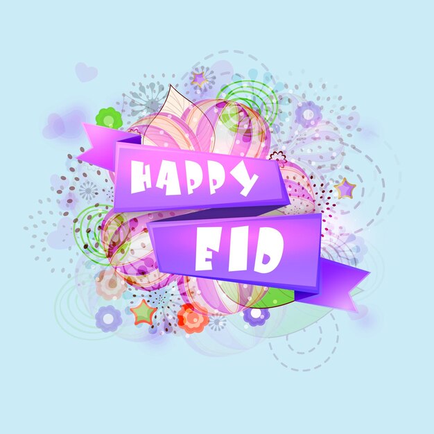 Gelukkige Eid op kleurrijk bloemenontwerp versierd op blauwe achtergrond voor de viering van het festival van de moslimgemeenschap