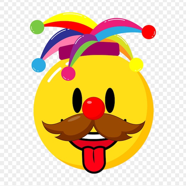 Vector gelukkige emoji met kleurrijke jester hat op transparante achtergrond