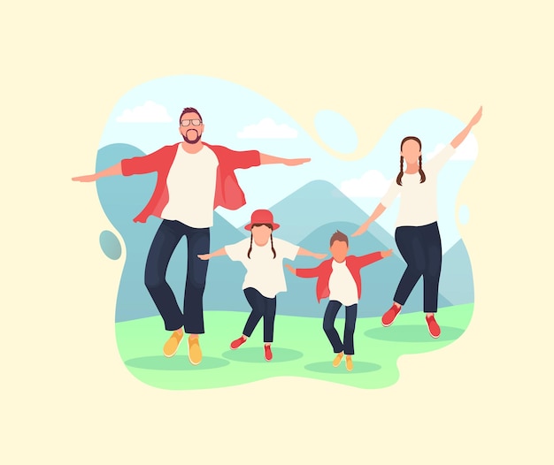 Gelukkige familie die in de illustratie van de park vectorkunst springt