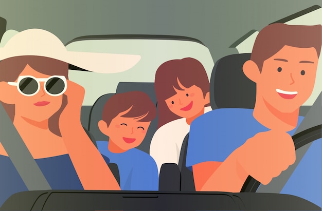 Gelukkige familie in auto illustratie