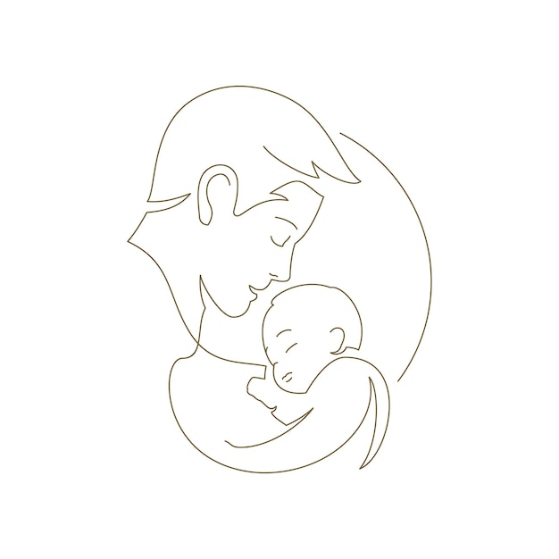 Gelukkige familie jonge vader knuffel kleine baby pasgeboren zoon doorlopende lijn kunst logo voor Vaderdag vectorillustratie Vader omhelst kind kind geniet van ouderschap met liefde en tederheid minimalistisch icoon