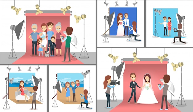 Vector gelukkige familie maken van fotoshoot set.