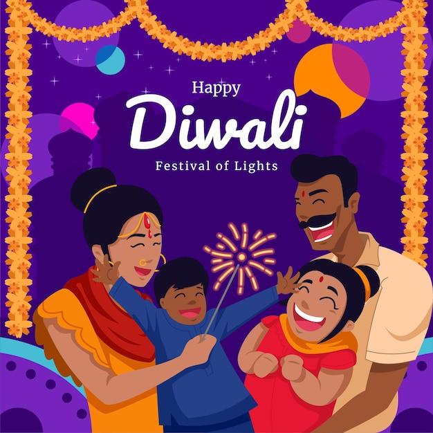 Gelukkige familie op het diwali-festival