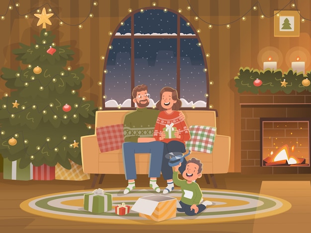 Gelukkige familie op kerstmis nieuwjaarsvakanties gezellige huiselijke sfeer van een wonder _ai_generated