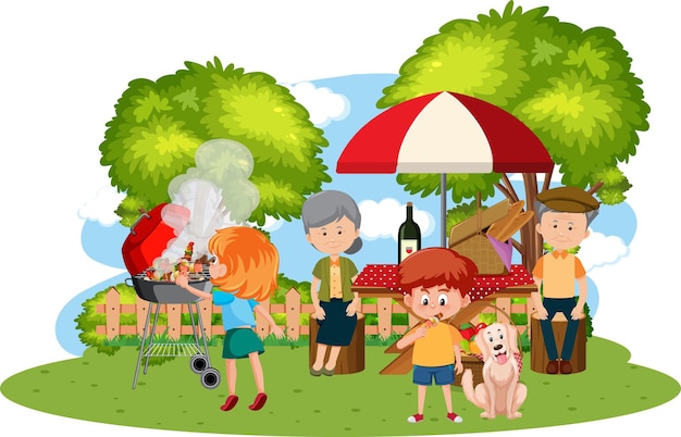 Vector gelukkige familie picknick in de tuin
