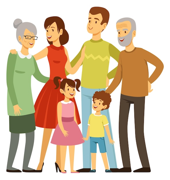 Gelukkige familie samen Verschillende generatie mensen hechten geïsoleerd op een witte achtergrond