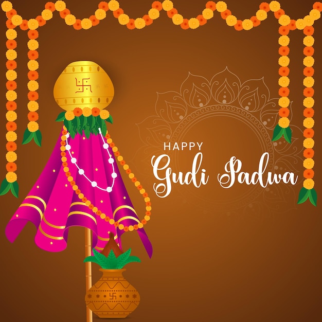 Gelukkige gudi padwa-wensen, india festival-ontwerpafbeelding