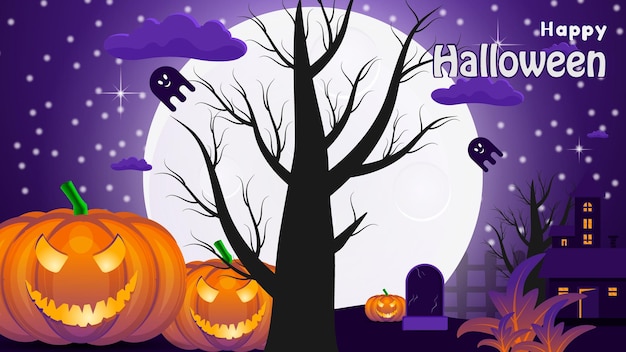 Gelukkige halloween-achtergrond in flat en illustratieontwerp