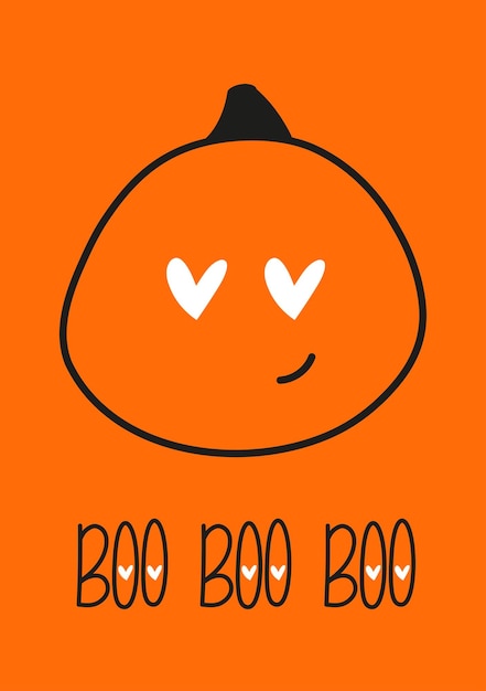 Gelukkige halloween ansichtkaart voor kinderen Leuke met de hand getekende kaarten met leuke pompoen en letters frase Boo