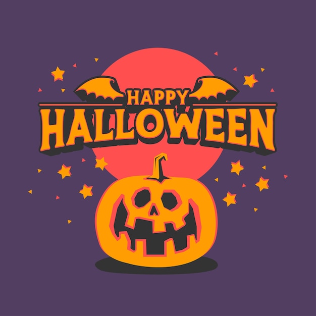 Gelukkige halloween-banner met gesneden pompoen in retro grappige stijlillustratie