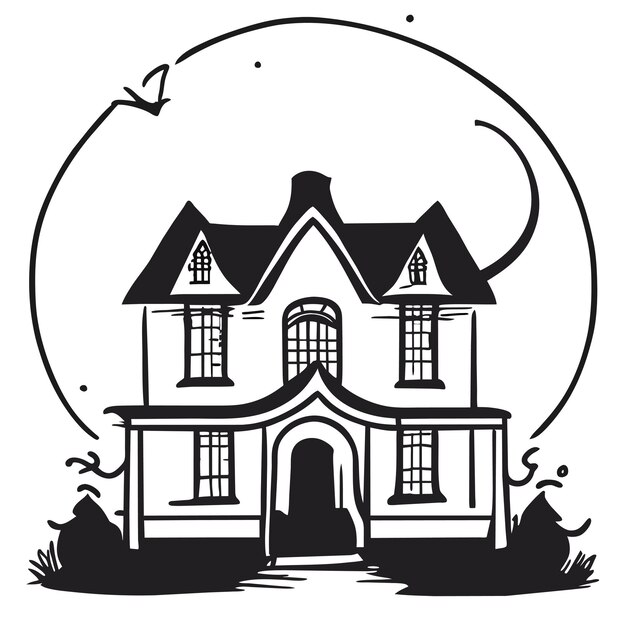 Vector gelukkige halloween met nacht en eng kasteel met de hand getekende platte stijlvolle cartoon sticker