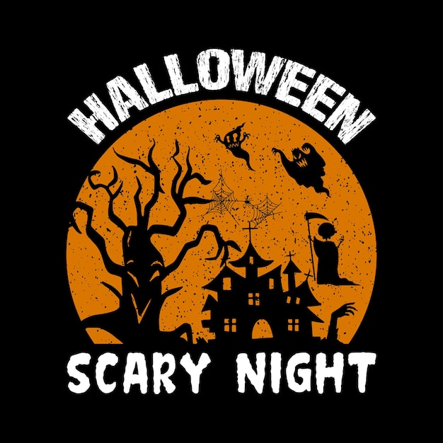 Gelukkige halloween viering met nacht en eng kasteel Gelukkig halloween vector T-shirt design