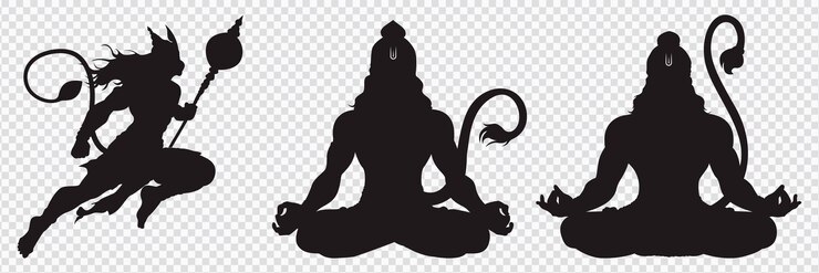Vector gelukkige hanuman jayanti india festival hanuman silhouette heer hanuman silhouette ram navami poster