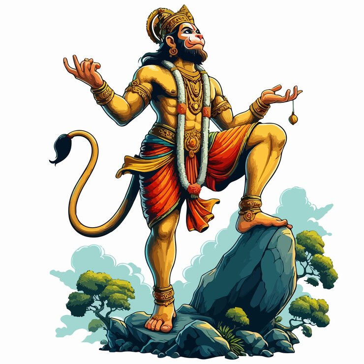 Vector gelukkige hanuman jayanti viert de geboorte van heer sri hanuman vector illustratie