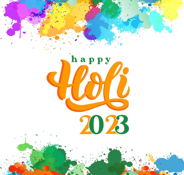 Gelukkige Holi 2023 Poster-vectoren. Indiase festival gelukkige holi kleurrijke poster, banner achtergrond