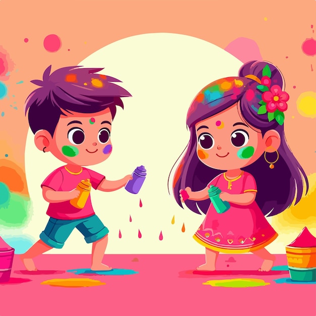 Gelukkige Holi festival achtergrond vector illustratie mensen spelen Holi concept