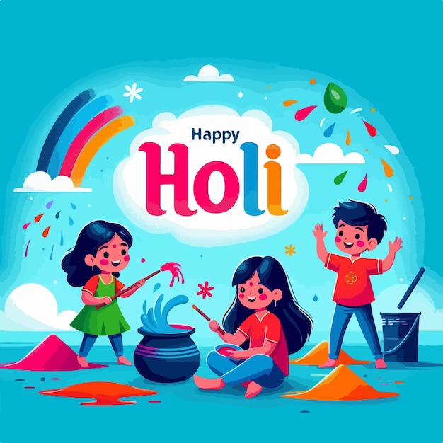 Gelukkige Holi festival achtergrond vector illustratie mensen spelen Holi concept