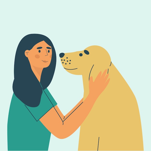 Gelukkige huisdier eigenaren concept illustratie vrouw met een hond Golden retriever kleurrijke voorraad vectorillustratie in vlakke stijl Eps 10