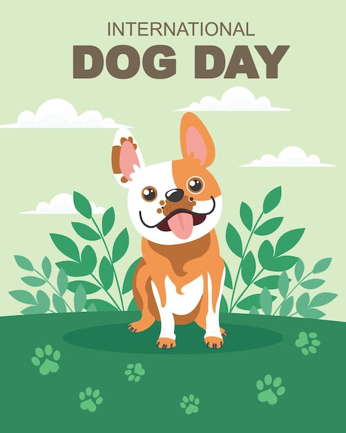 Gelukkige Internationale Hondendag illustratie met een schattige Franse Bulldog