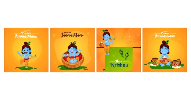 Vector gelukkige janmashtami indiase festival banners set poster