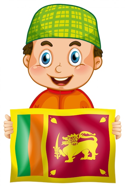 Gelukkige jongen en vlag van Srilanka
