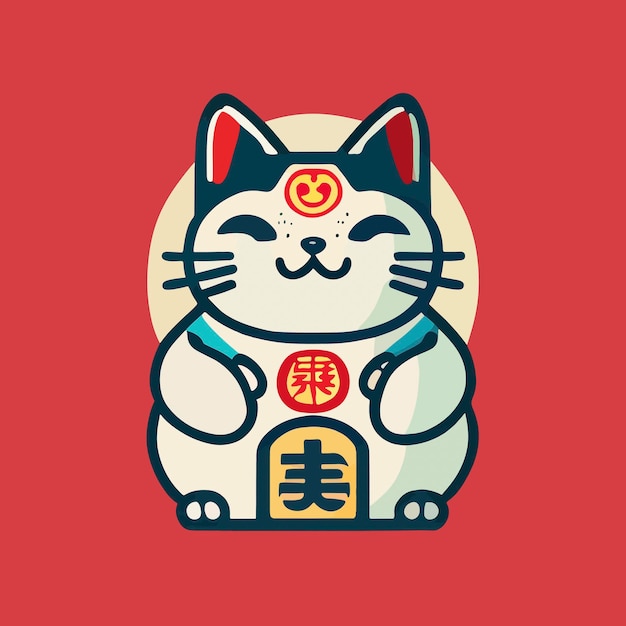 Gelukkige kat platte ontwerp vector kunst gelukkige kat pictogram chinees