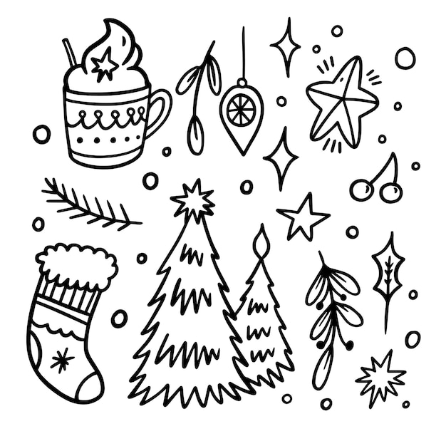 Vector gelukkige kerstviering doodle elementen set